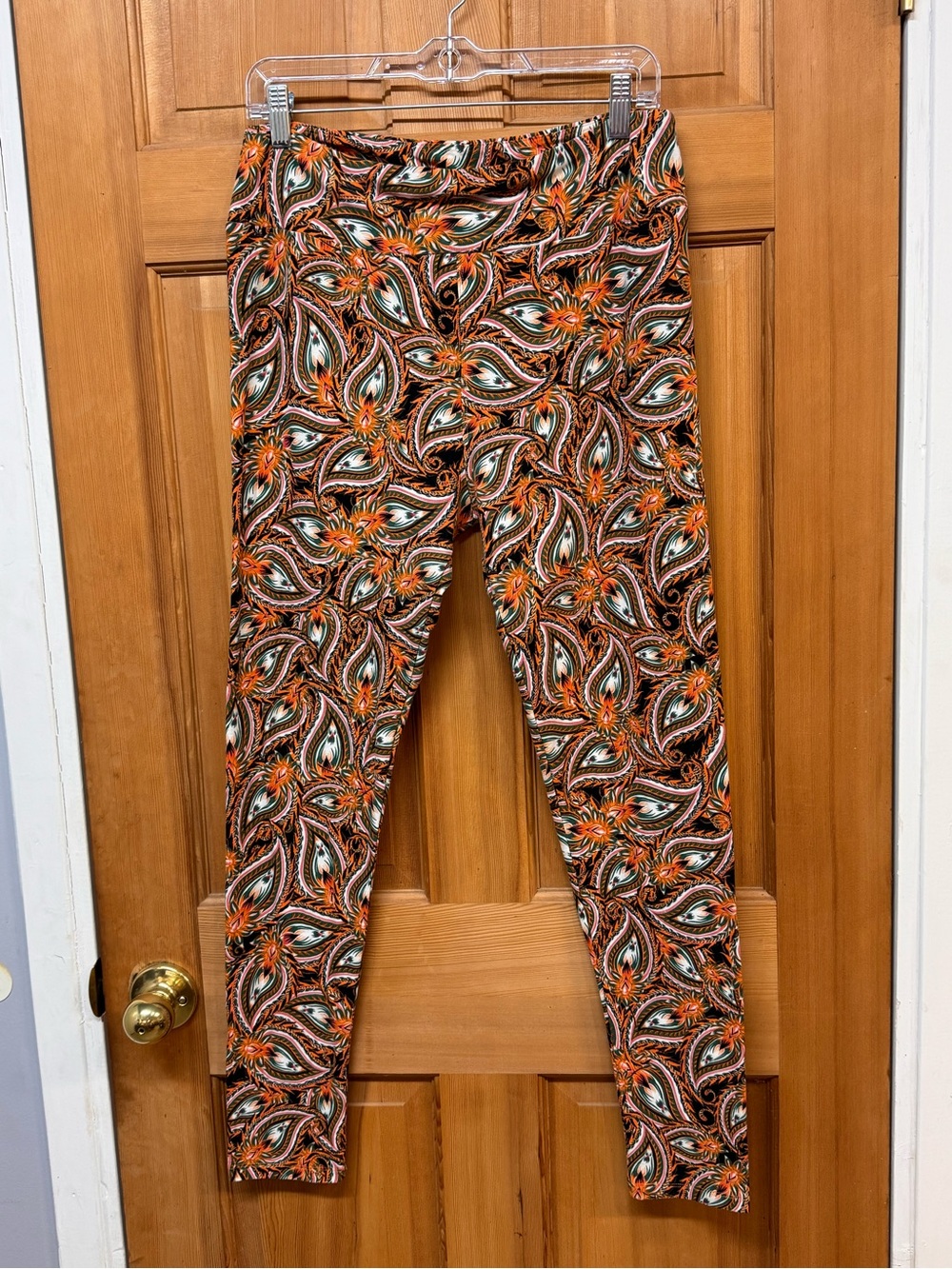 LuLaRoe Orange, Black & Green Paisley Leggings